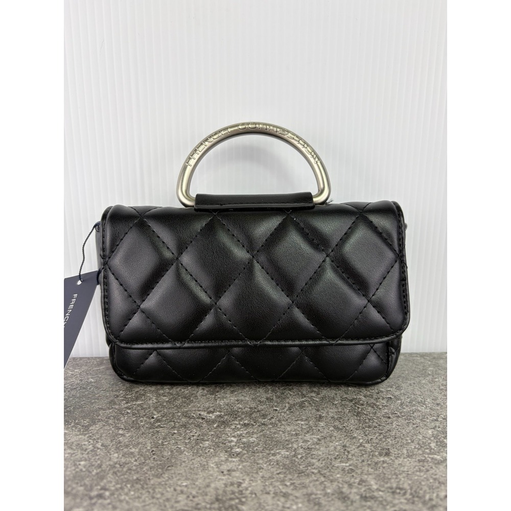 French Connection Mell Quilted Top Handle Crossbody Bag Black NWT Stylish Purse